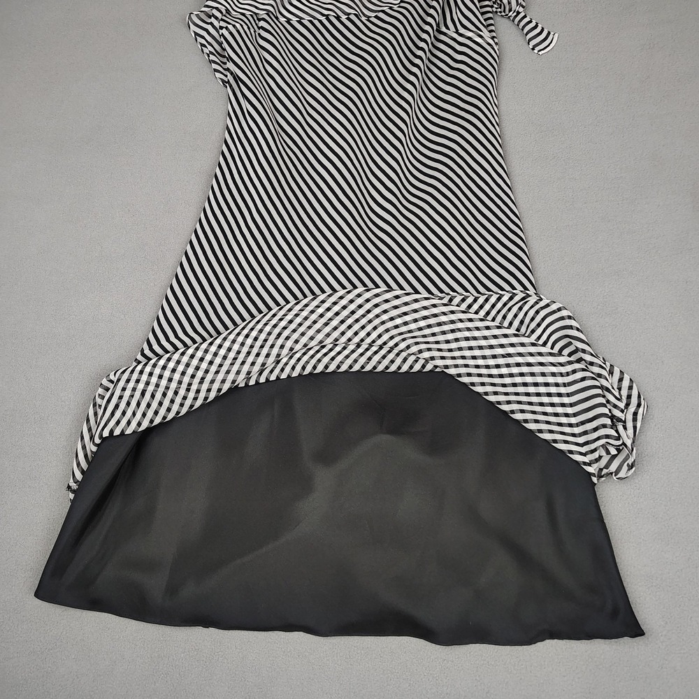 Vision 100% Silk Dress Women 12 Black White Striped Lightweight Flowy Slip On - Picture 5 of 9